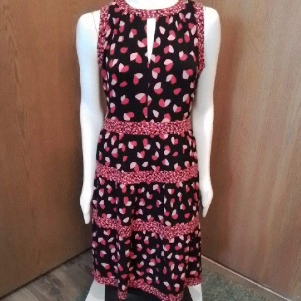 Michael Kors Black and Pink Tiered Polyester Sleeveless Dress, Size M.